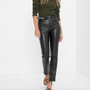 Gap Women's Vintage Style High Waisted Slim Fit Faux Leather Trousers